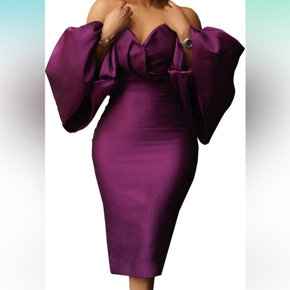 Women's Tube Top Off Shoulder Backless Lantern Sleeve Bodycon Dress